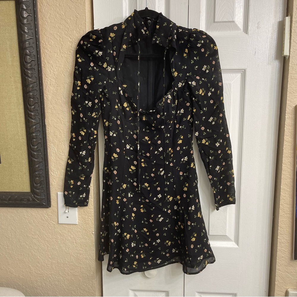 Reformation mini dress with neck tie